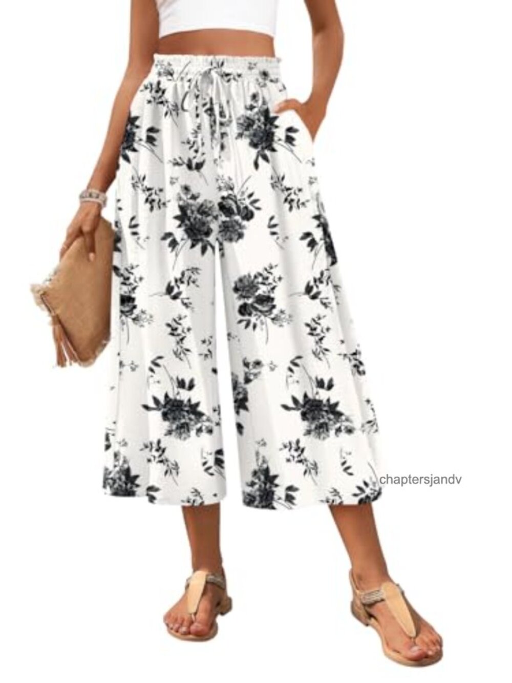 Womens Wide Leg Capri Palazzo Gaucho Pants with Pockets Flowy